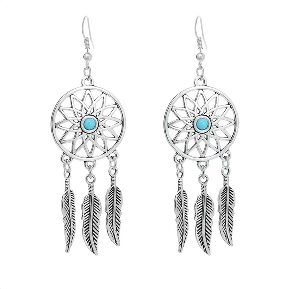DreamCatcher Boho Feather Dangle Earrings Pierced Native American Aztec Western - Picture 5 of 11